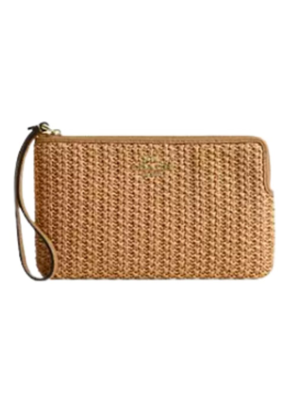 Coach Large Corner Zip Wristlet in Straw & Smooth Leather